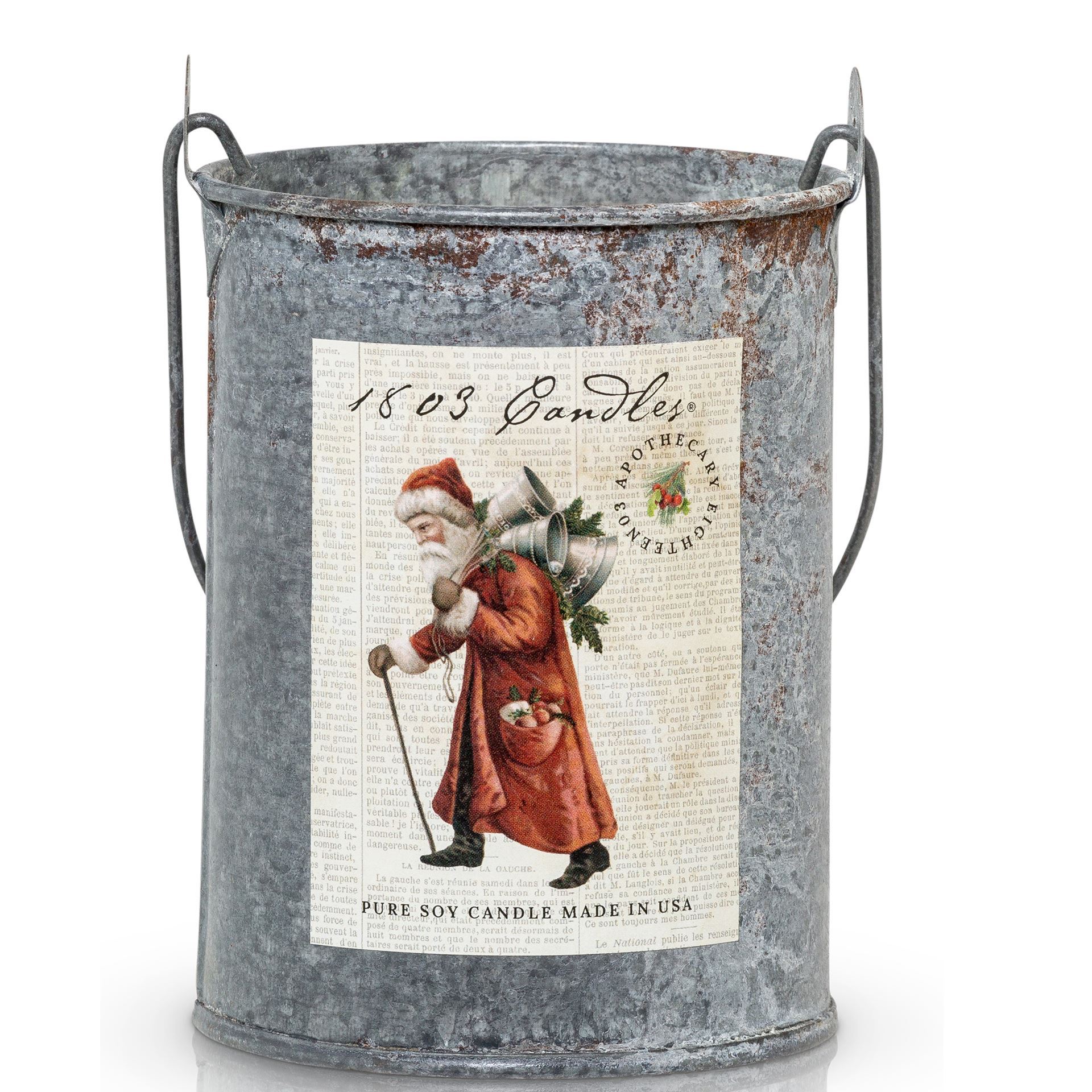 Christmas Santa Soy Candle in a tin bucket. 1803 Candles Best Scented