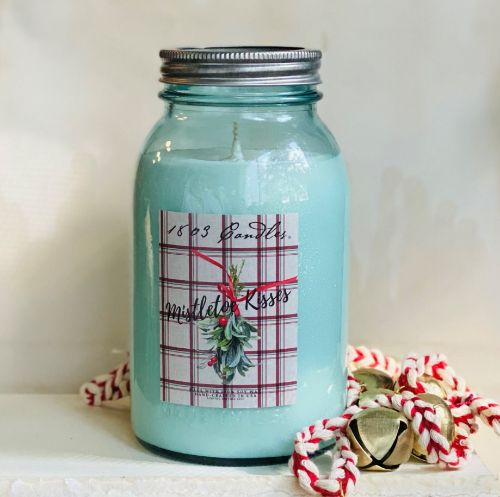 Limited Edition Blue Jar Mistletoe Kisses Plaid Label
