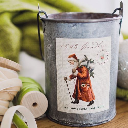 Picture of 20oz. Tin Bucket Candle-Santa with Bells-Mistletoe Kissses