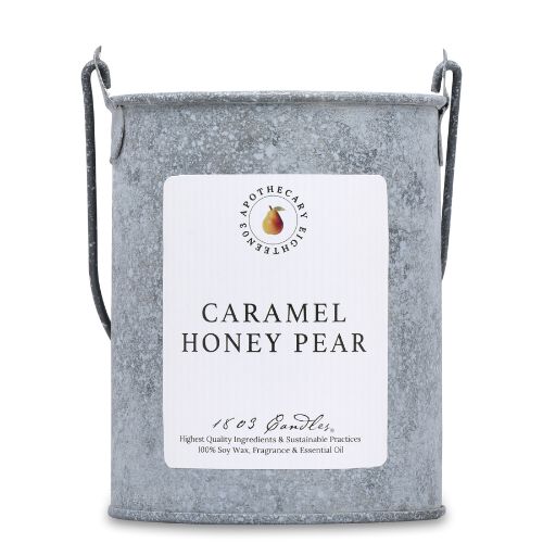20oz. Tin Bucket Candle-Caramel Honey Pear Gray Stripe
