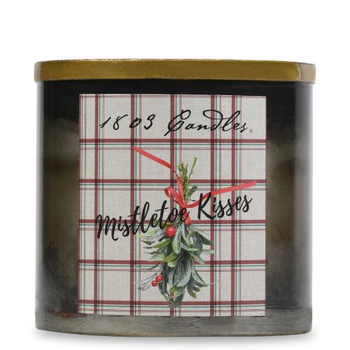 Tin with Gold Rim 10oz-Mistletoe Kisses Plaid