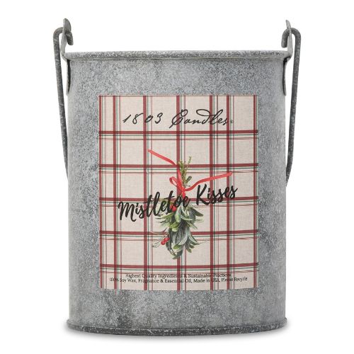 20oz. Tin Bucket Candle-Mistletoe Kisses Plaid Label